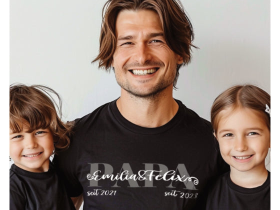 Herren T-Shirt in schwarz. Papa Schriftzug zum personalisieren.