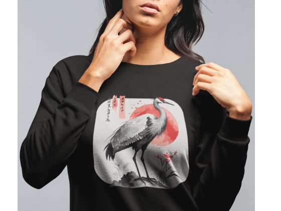 Sweatshirt Damen in schwarz. Trendiges japanisches Motiv.