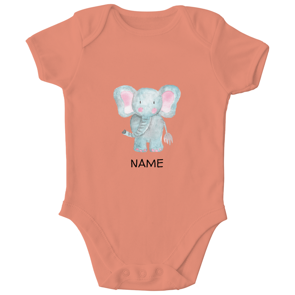 Baby Body "Little Elephant" - Kurzarm mit Tiermotiv aus Bio - Baumwolle personalisierbar - Clothes - JTG DESIGN