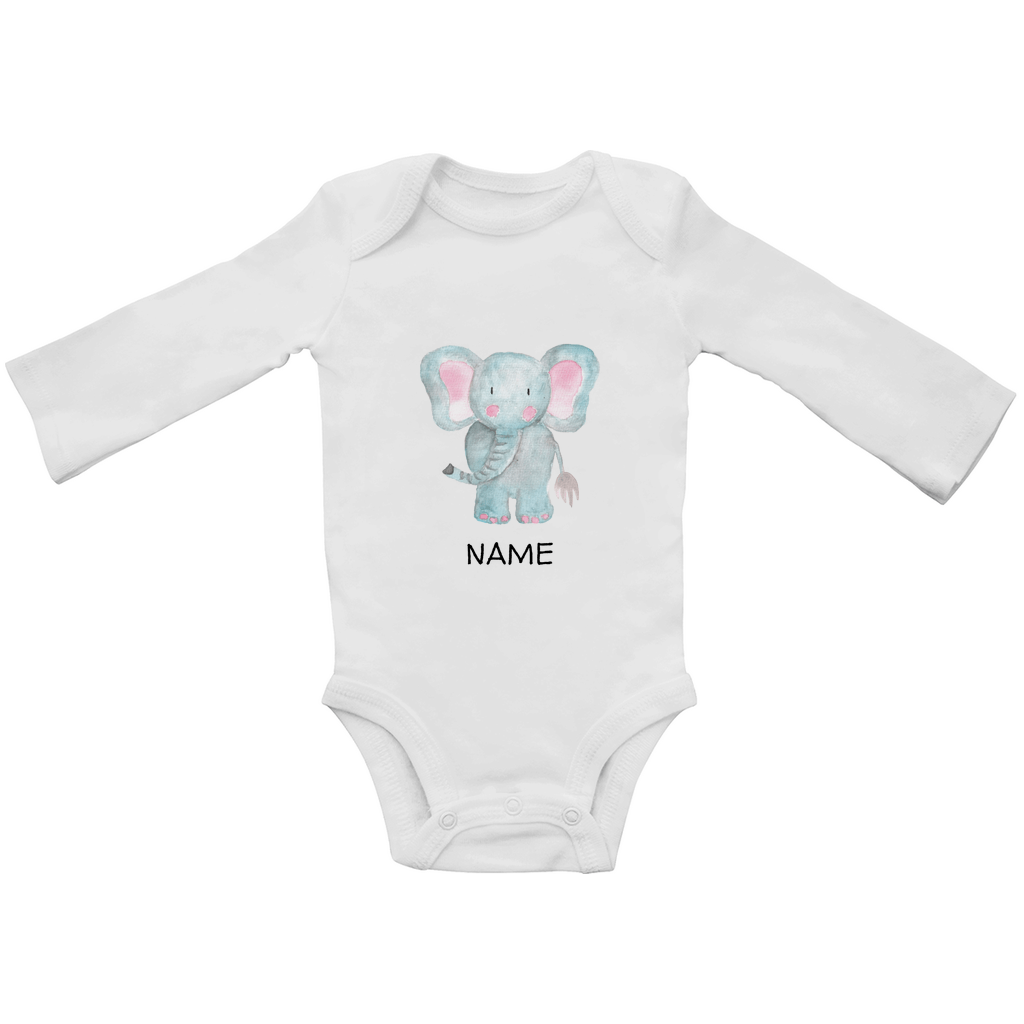 Baby Body "Little Elephant" - Langarm mit Tiermotiv aus Bio - Baumwolle personalisierbar - Clothes - JTG DESIGN