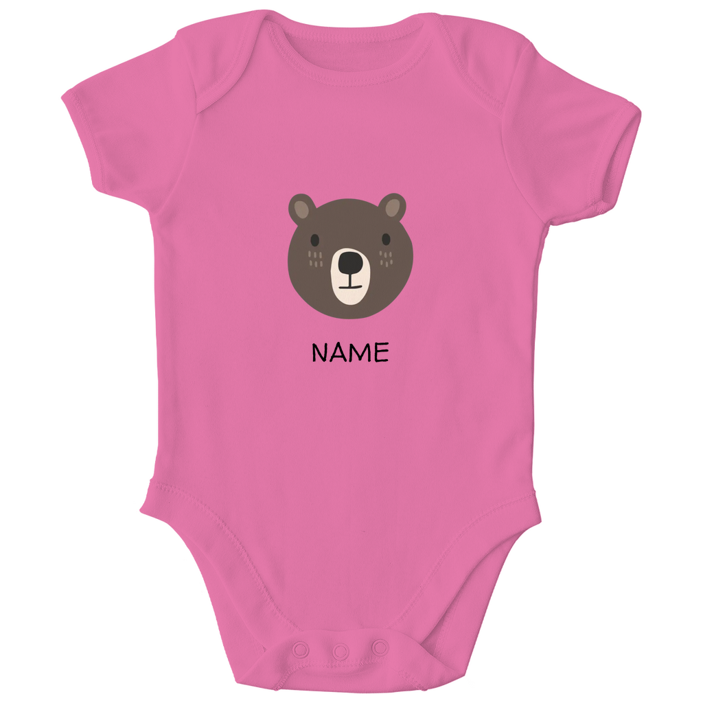 Baby Kurzarm Body "Cuddly Bear" in Pink: Minimalistisches Bären-Tiermotiv im skandinavischen Design, personalisierbar mit Namen