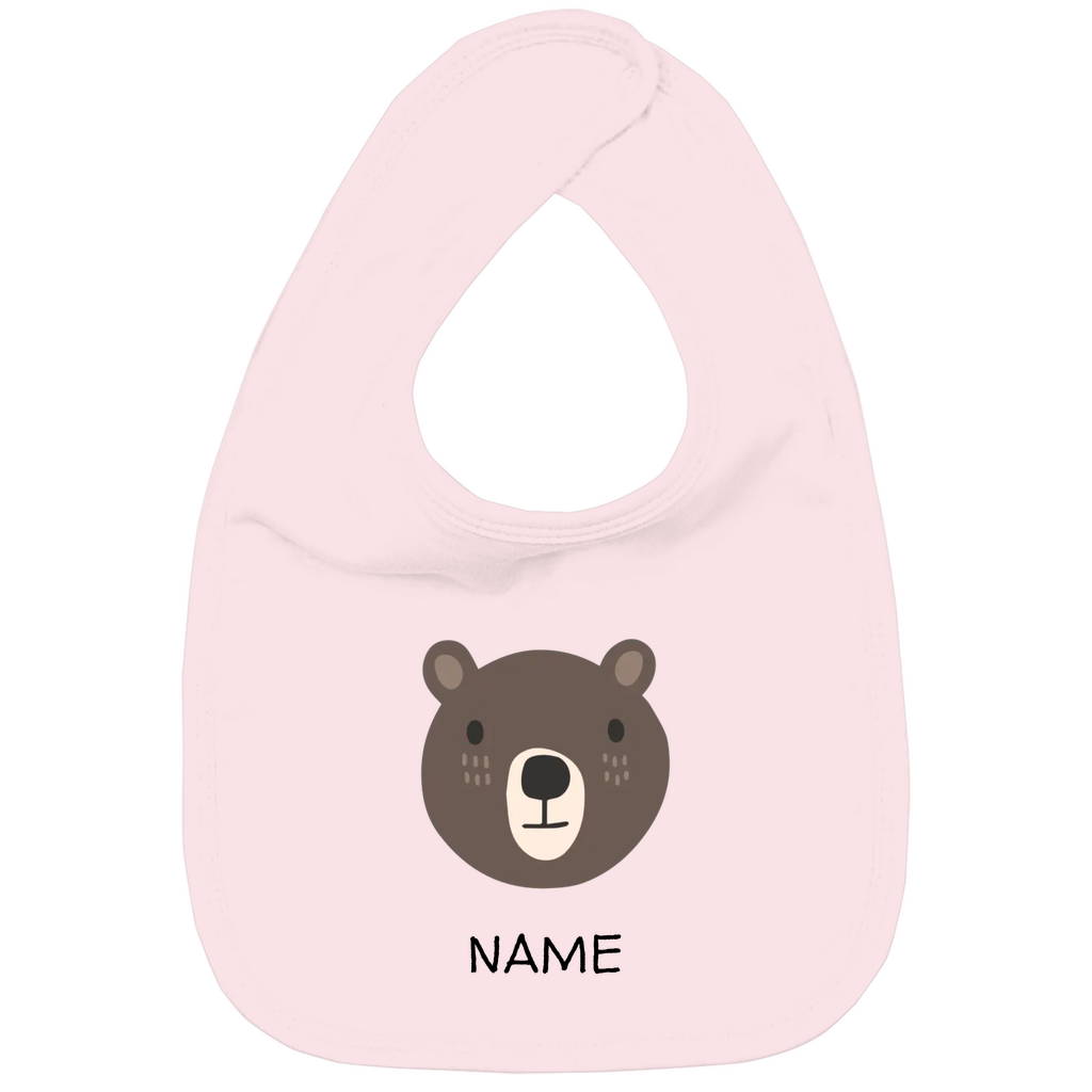 Baby Lätzchen "Cuddly Bear" in Rosa: Minimalistisches Bären-Tiermotiv im skandinavischen Design, personalisierbar mit Namen