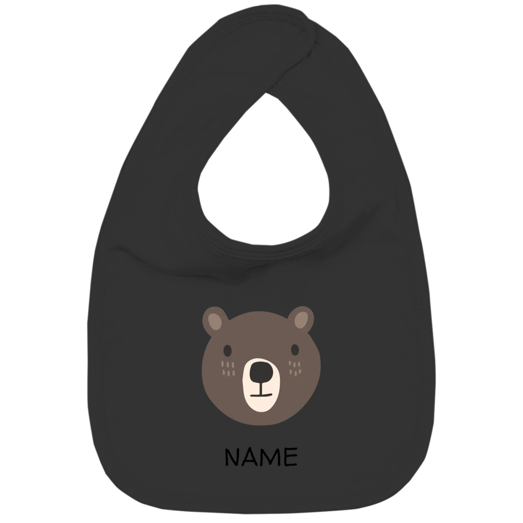 Baby Lätzchen "Cuddly Bear" in Schwarz: Minimalistisches Bären-Tiermotiv im skandinavischen Design, personalisierbar mit Namen