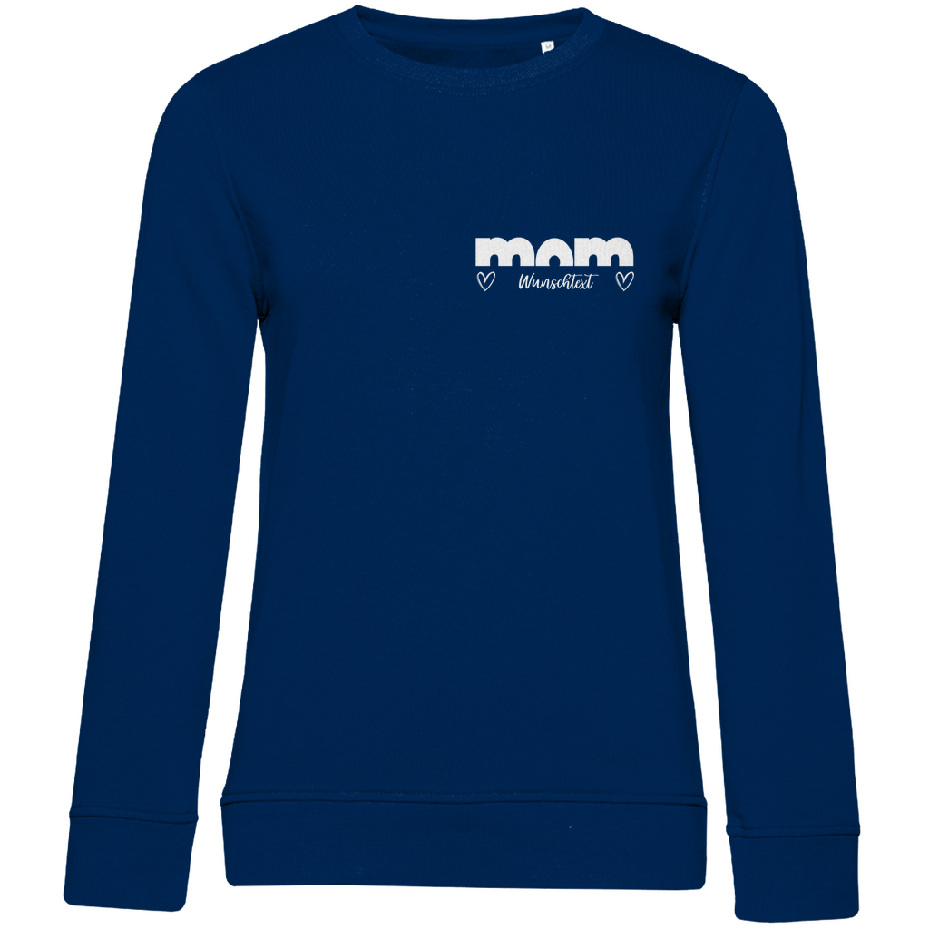 Damen Sweatshirt „mom Bright“ aus Bio-Baumwolle in Blau – personalisierbarer Print mit Herz-Details für stilvolle Mamas