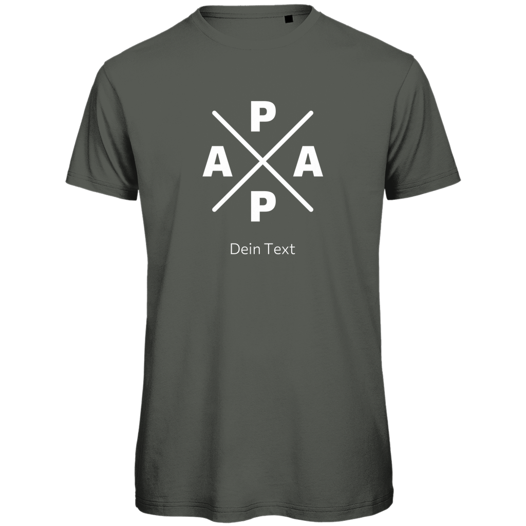 Personalisierbares Herren T-Shirt "PAPA X" in Grau aus Bio-Baumwolle mit modernem X-Design und individuell gestaltbarem Motiv, perfekt als Geschenk für Väter.