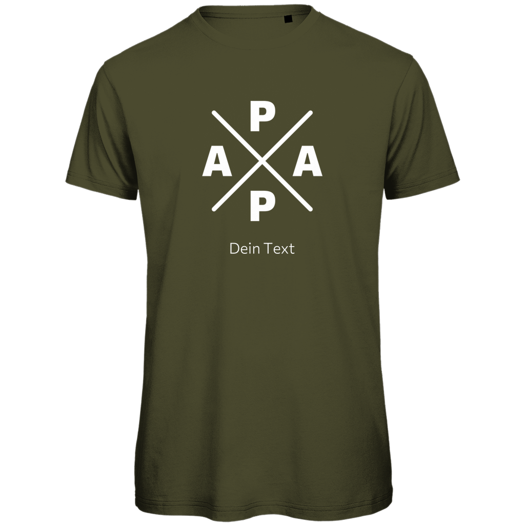 Personalisierbares Herren T-Shirt "PAPA X" in Khaki aus Bio-Baumwolle mit modernem X-Design und individuell gestaltbarem Motiv, perfekt als Geschenk für Väter.