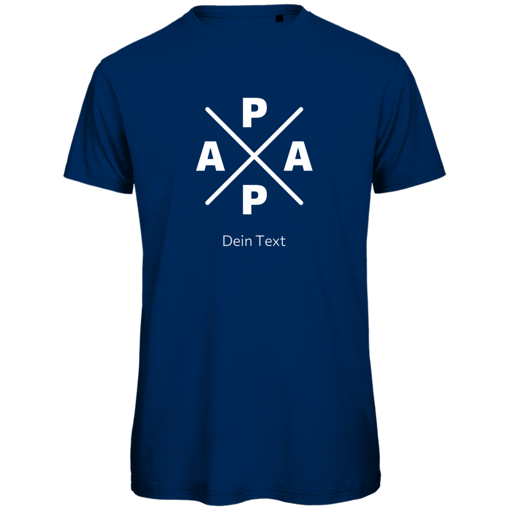 Personalisierbares Herren T-Shirt "PAPA X" in Navy Blue aus Bio-Baumwolle mit modernem X-Design und individuell gestaltbarem Motiv, perfekt als Geschenk für Väter.