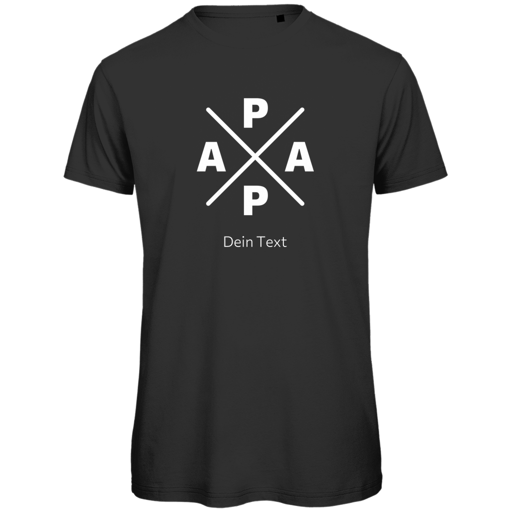 Personalisierbares Herren T-Shirt "PAPA X" in Schwarz aus Bio-Baumwolle mit modernem X-Design und individuell gestaltbarem Motiv, perfekt als Geschenk für Väter.