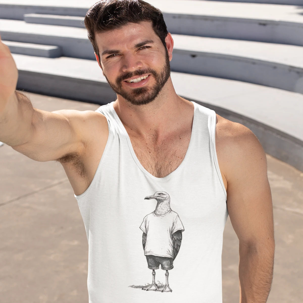 Cooles Herren Tank-Top "Küstenvogel". Stylisches Möwen Motiv für den trendigen Mann. Cooles Herren Sommeroutfit für den Urlaub.
