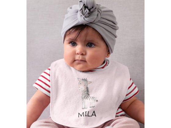 Lätzchen für Babys. Personalisiert aus Bio Baumwolle mit Tiermotiv.