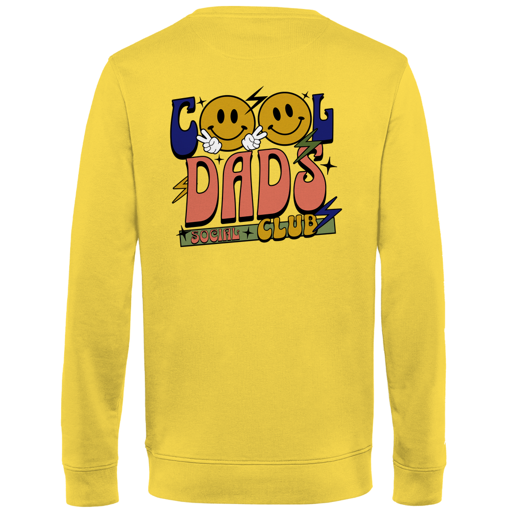 Sweatshirt Herren "Cool Dads Social Club" aus Bio-Baumwolle in Gelb mit auffälligem Backprint – modisches Statement für Väter mit Haltung