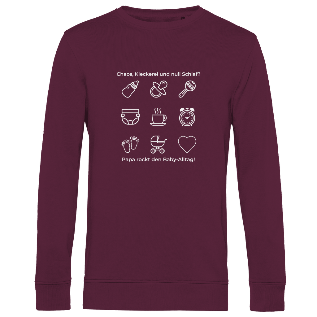 Sweatshirt Herren "Papa rockt das Chaos" in Burgundy Weinrot mit klarem Motiv – Teil der Dark Collection für Väter mit Stil, Humor und Substanz. Ideal als Geschenk zum Geburtstag oder Vatertag.