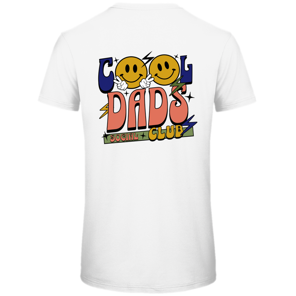T-Shirt Herren "Cool Dads Social Club" aus Bio-Baumwolle in Weiß mit auffälligem Backprint – stylischer Blickfang für Väter mit Haltung