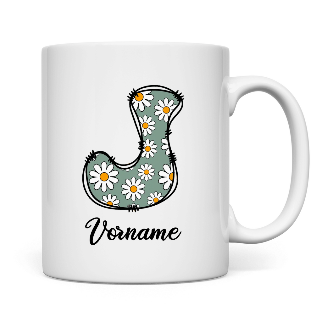 Personalisierbare Tasse aus Keramik mit floralem Monogramm und Wunschname – mit Live-Vorschau im Shop, Geschenkidee für Frauen, ideal für Kaffee, Tee & stilvolle Alltagspausen