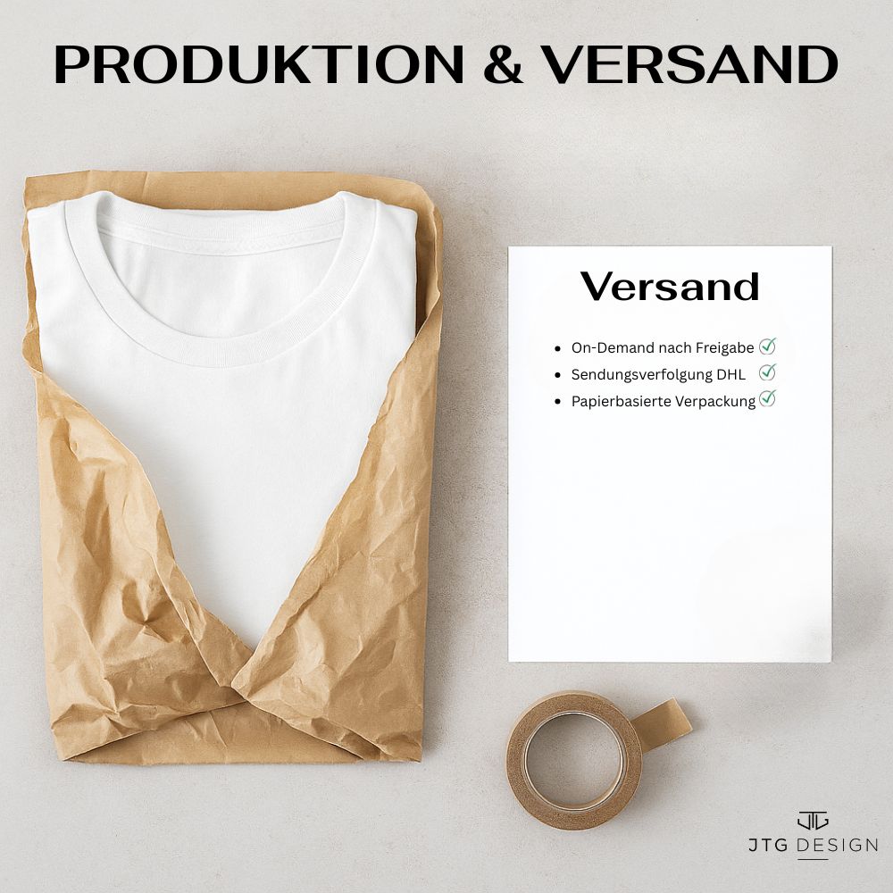 T-Shirt in Papierverpackung mit Papiertape und Versandkarte – on demand & mit Sendungsverfolgung