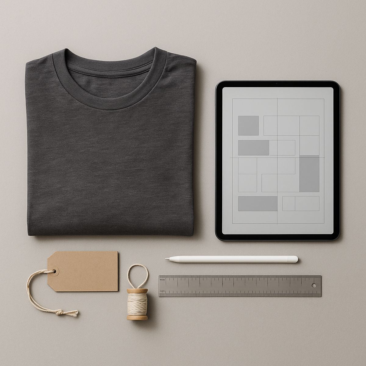 Werte-Kachel Personalisierbar – Flatlay mit Blanko-T-Shirt