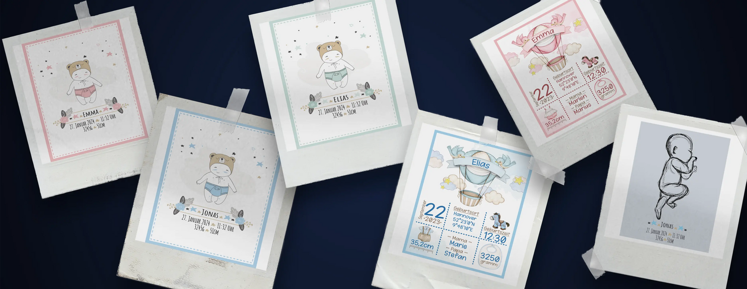Personalisierte Geburtsposter | Individuelle Babyposter sind ein tolles Geschenk zur Geburt