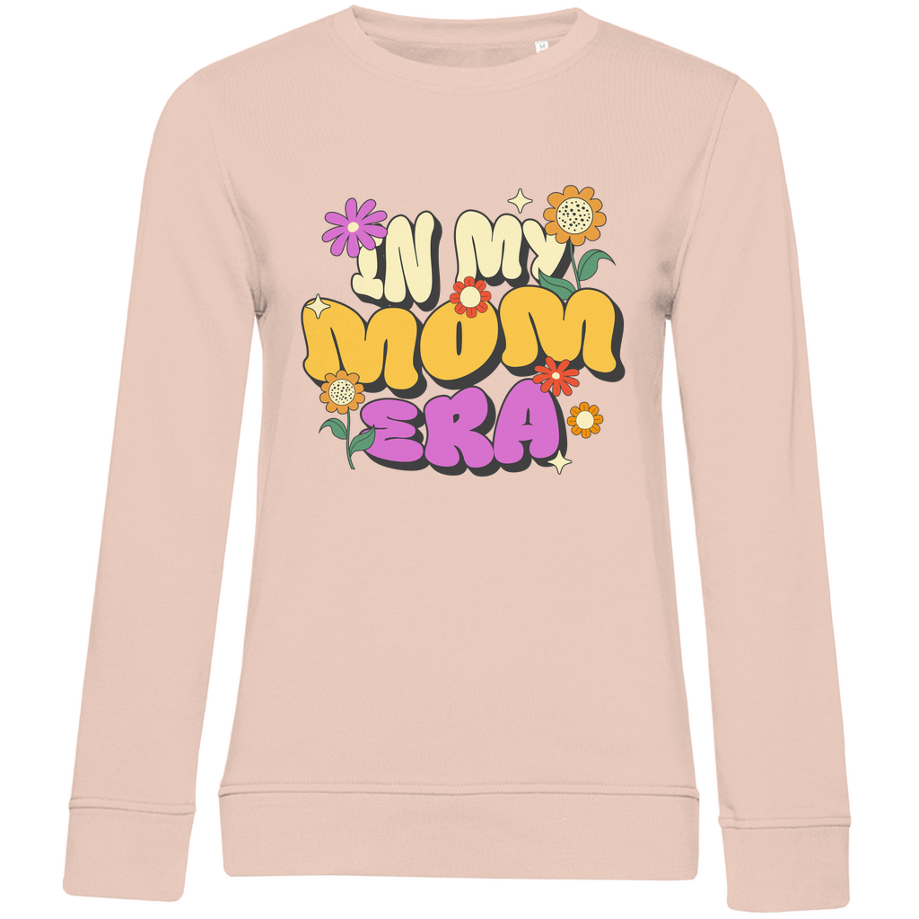 Damen Sweatshirt in Rosa aus Bio-Baumwolle mit Rundhalsausschnitt und Retro-Motiv „In my Mom Era“.