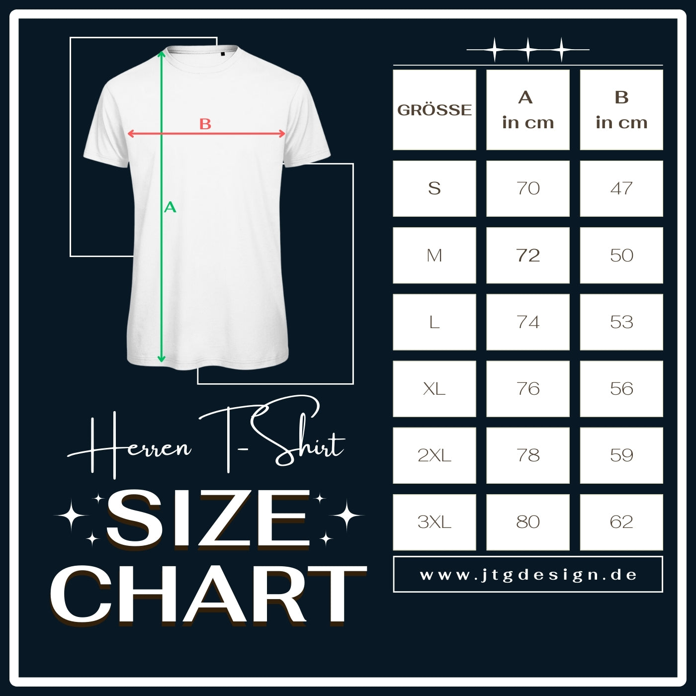 Größentabelle Herren T-Shirt aus Bio Baumwolle.