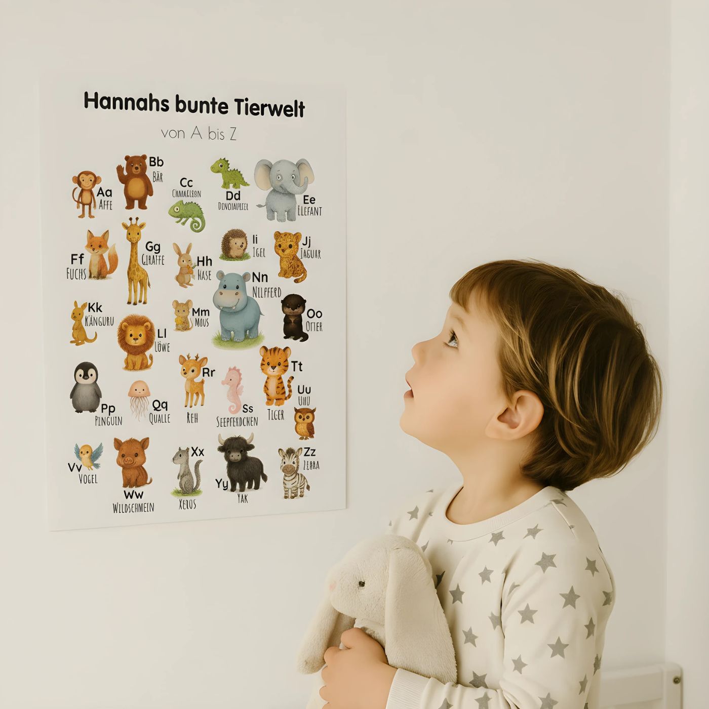 ABC Poster im Kinderzimmer, spielerisches visuelles lernen vom Alphabet, frühe Buchstabenerkennung, Lernposter