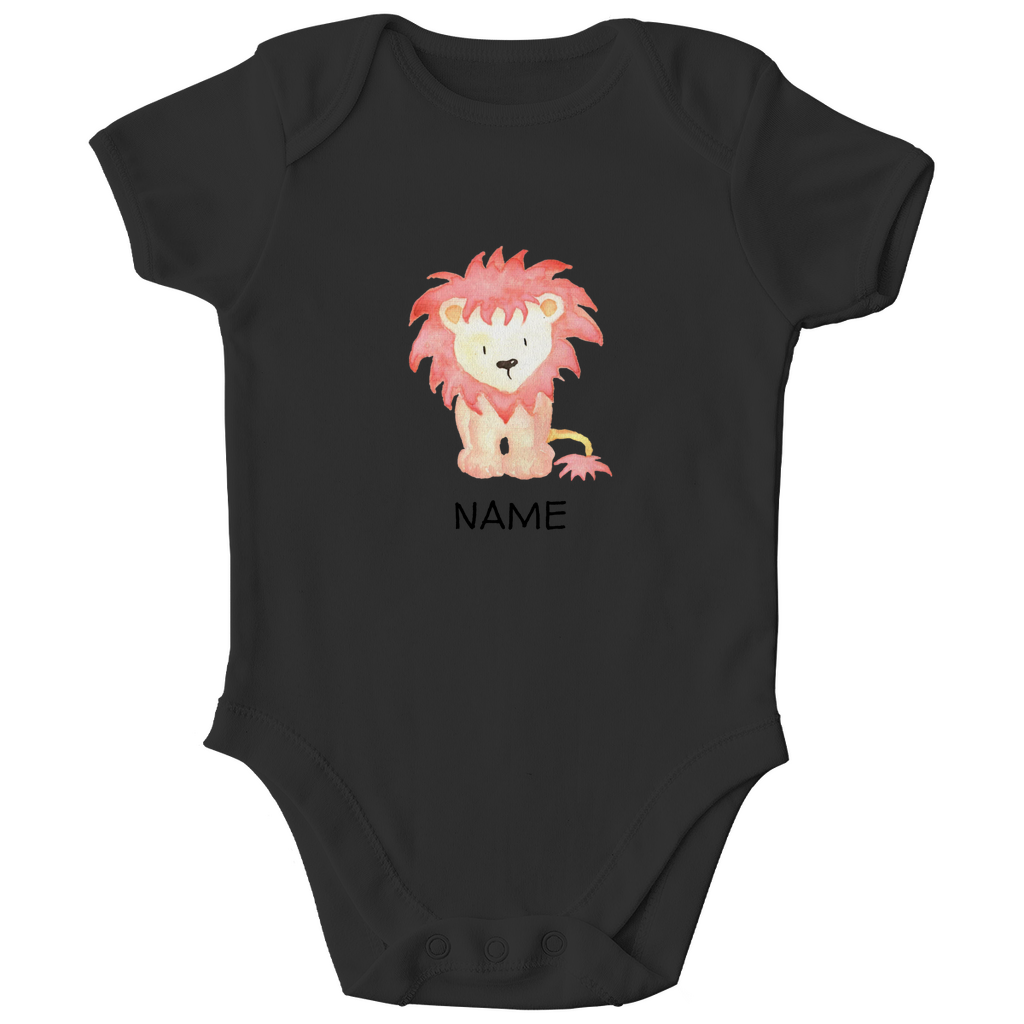 Baby Kurzarm Body "Little Lion" mit Löwen Motiv in Schwarz: Verspielter Löwe mit wilder Mähne, personalisierbar mit Wunschname