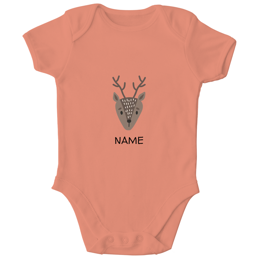 Baby Kurzarm Body "Little Deer" in Orange: Minimalistisches Reh-Tiermotiv im skandinavischen Design, personalisierbar mit Namen