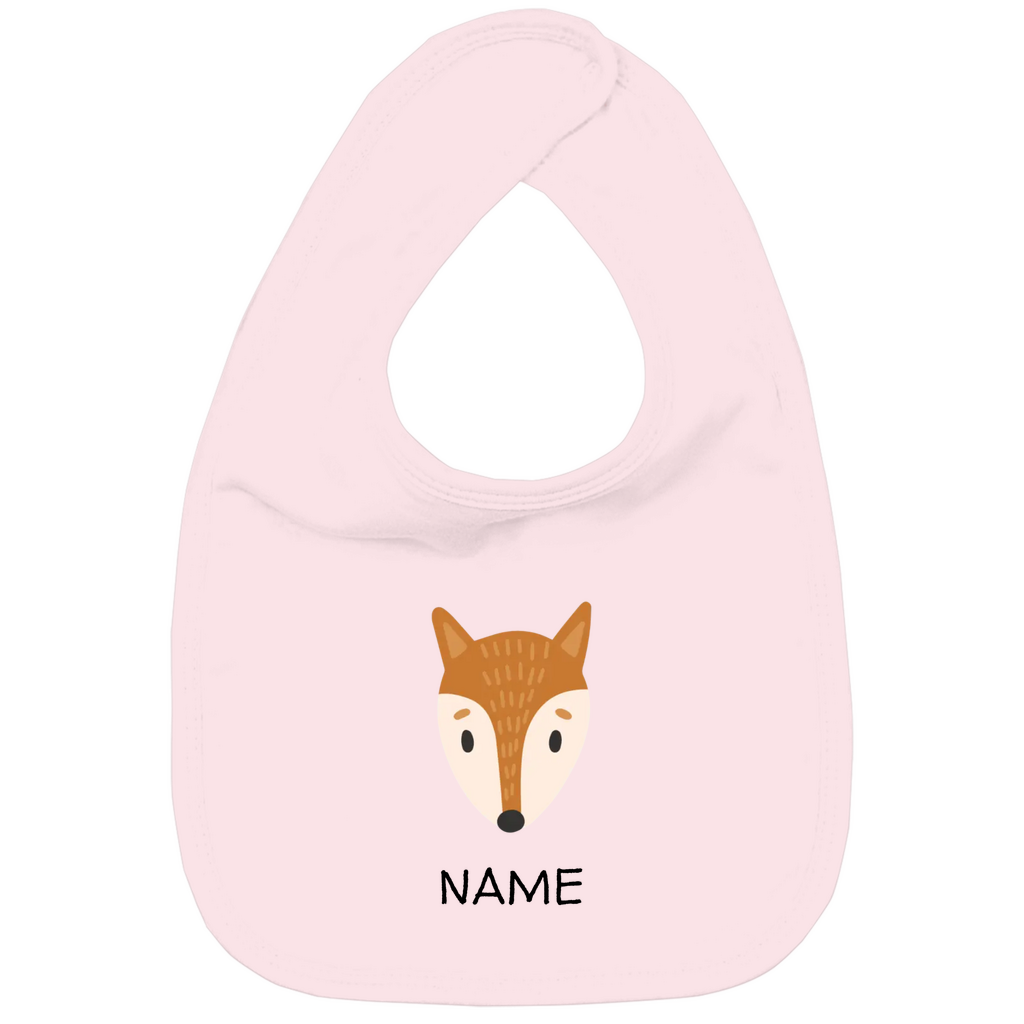Baby Lätzchen "Clever Fox" in Rosa: Minimalistisches Fuchs-Tiermotiv im skandinavischen Design, personalisierbar mit Namen