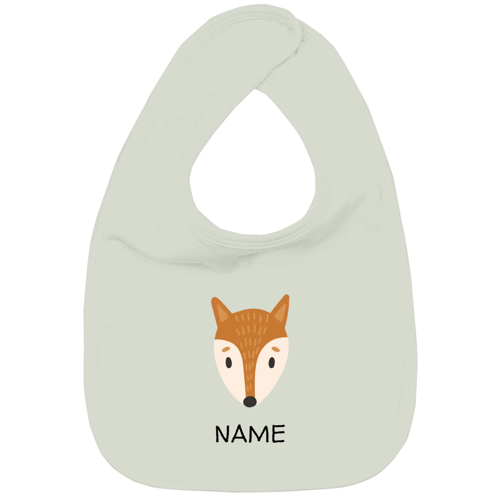 Baby Lätzchen "Clever Fox" in Sage: Minimalistisches Fuchs-Tiermotiv im skandinavischen Design, personalisierbar mit Namen