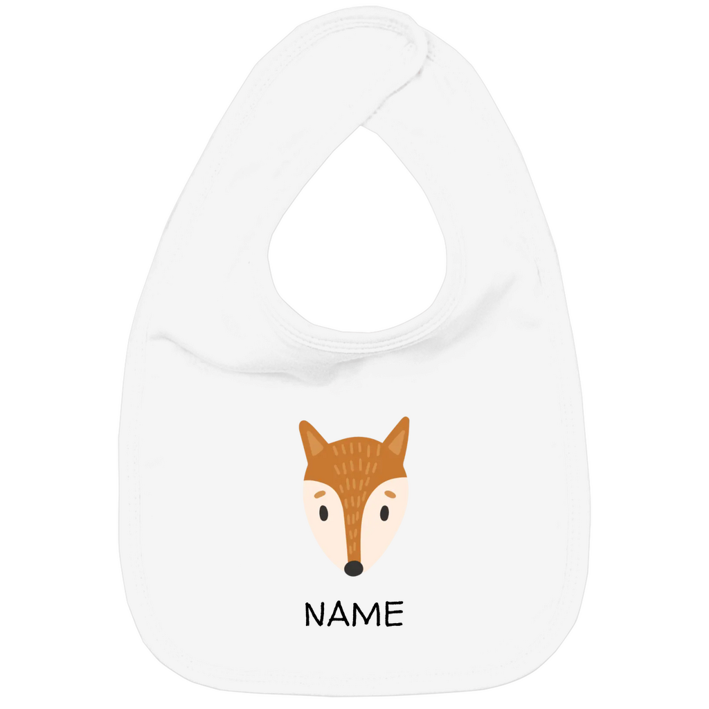 Baby Lätzchen "Clever Fox" in Weiß: Minimalistisches Fuchs-Tiermotiv im skandinavischen Design, personalisierbar mit Namen