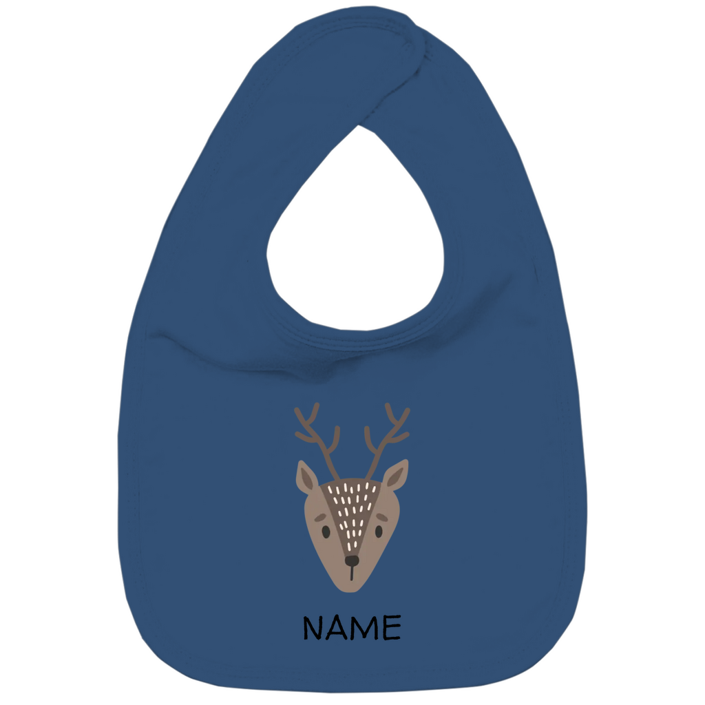 Baby Lätzchen "Little Deer" in Navy Blau: Minimalistisches Reh-Tiermotiv im skandinavischen Design, personalisierbar mit Wunschname