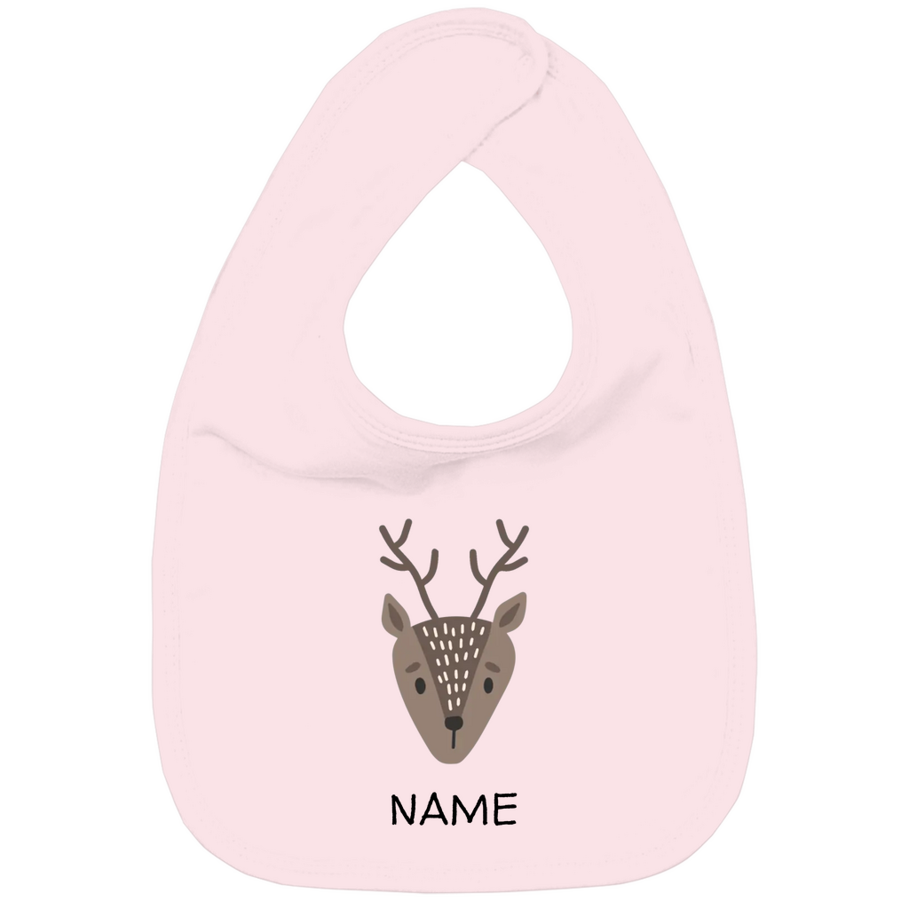 Baby Lätzchen "Little Deer" in Rosa: Minimalistisches Reh-Tiermotiv im skandinavischen Design, personalisierbar mit Wunschname