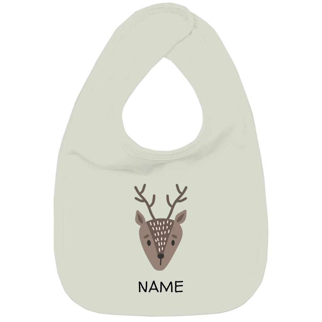 Baby Lätzchen "Little Deer" in Sage: Minimalistisches Reh-Tiermotiv im skandinavischen Design, personalisierbar mit Wunschname