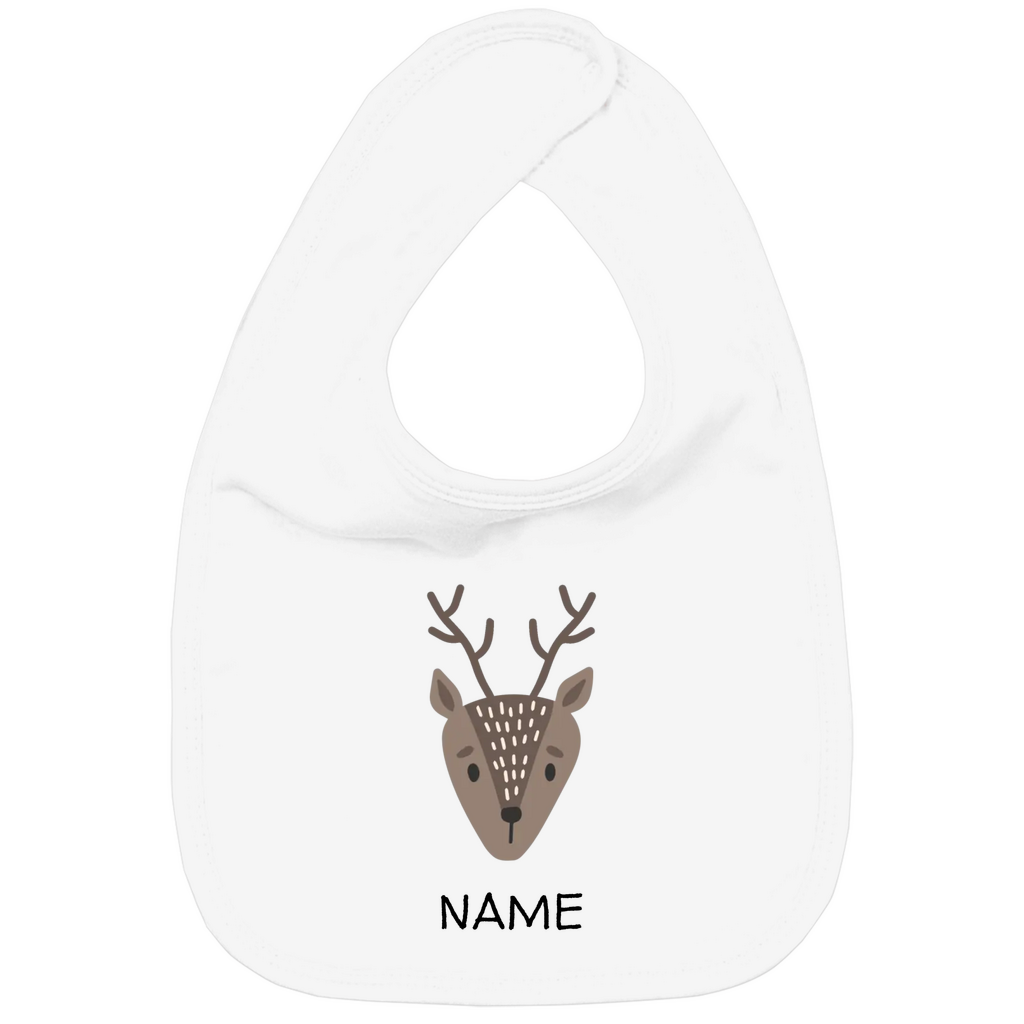 Baby Lätzchen "Little Deer" in Weiß: Minimalistisches Reh-Tiermotiv im skandinavischen Design, personalisierbar mit Wunschname