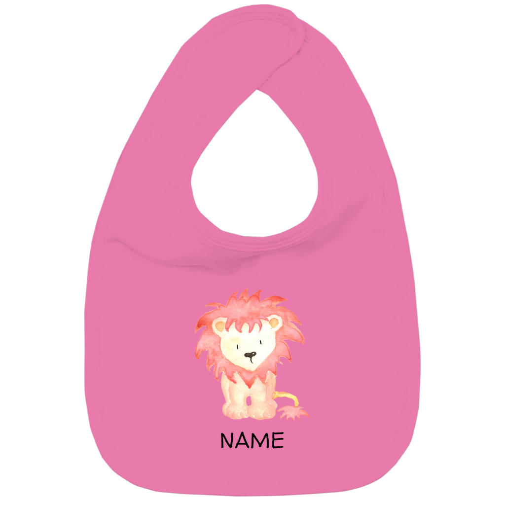 Baby Lätzchen "Little Lion" in Pink aus Bio-Baumwolle personalisierbar: Niedlicher Löwe mit wilder Mähne für kleine Feinschmecker
