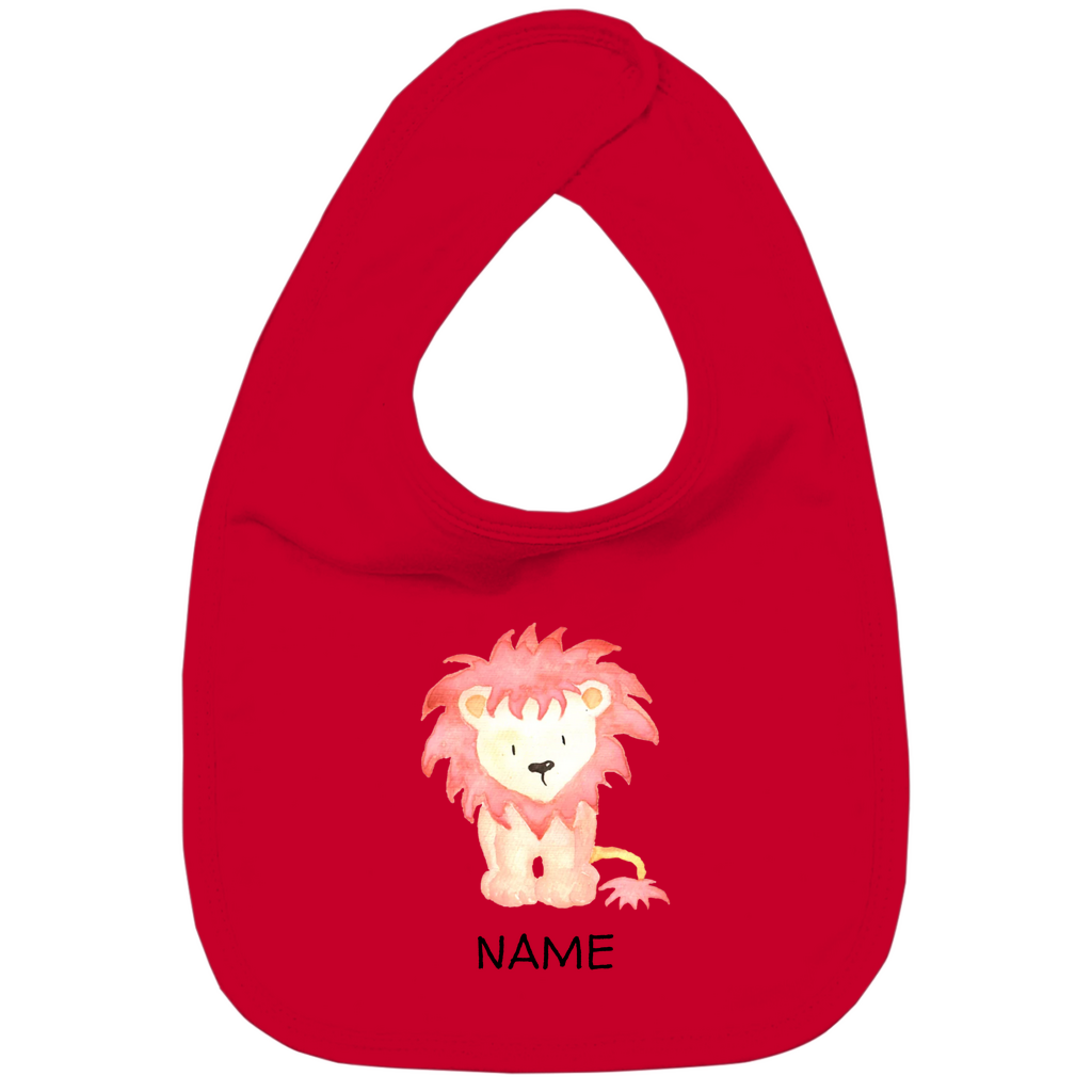 Baby Lätzchen "Little Lion" in Rot aus Bio-Baumwolle personalisierbar: Niedlicher Löwe mit wilder Mähne für kleine Feinschmecker