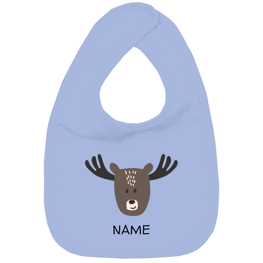 Baby Lätzchen "Little Moose" in Blau: Minimalistisches Elch-Tiermotiv im skandinavischen Design, personalisierbar mit Namen