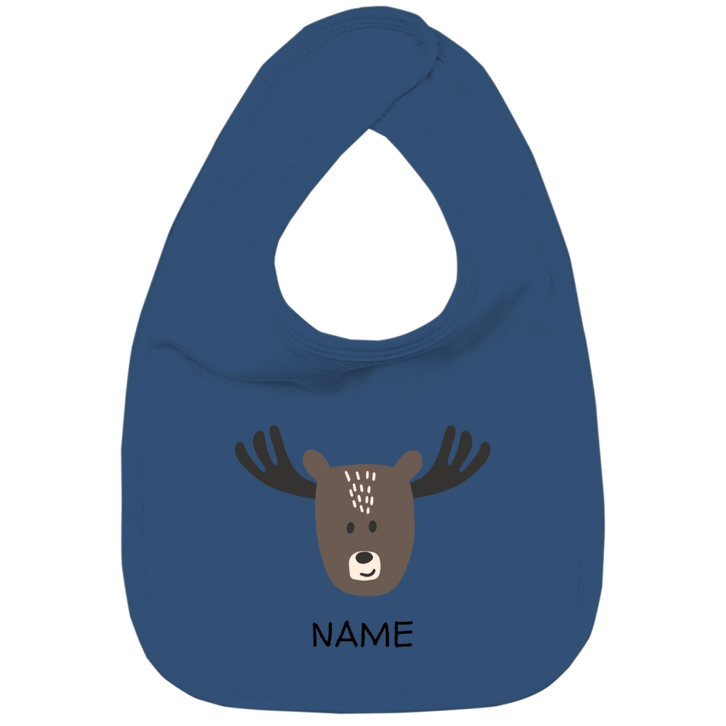 Baby Lätzchen "Little Moose" in Navy Blau: Minimalistisches Elch-Tiermotiv im skandinavischen Design, personalisierbar mit Namen