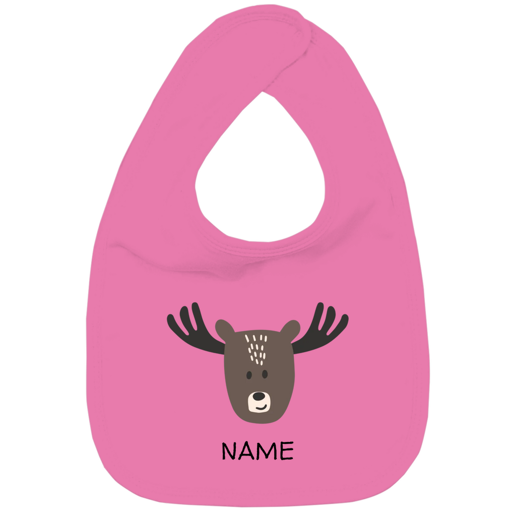 Baby Lätzchen "Little Moose" in Pink: Minimalistisches Elch-Tiermotiv im skandinavischen Design, personalisierbar mit Namen