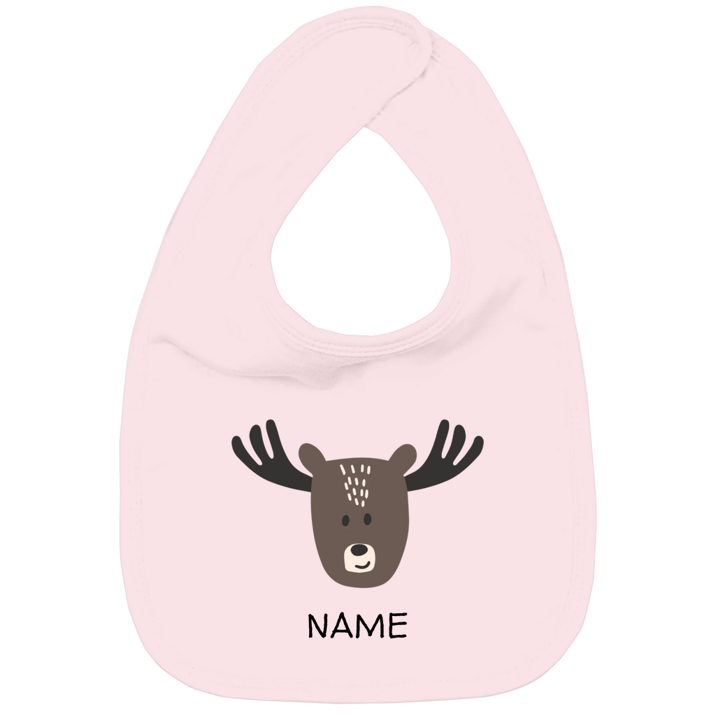 Baby Lätzchen "Little Moose" in Rosa: Minimalistisches Elch-Tiermotiv im skandinavischen Design, personalisierbar mit Namen