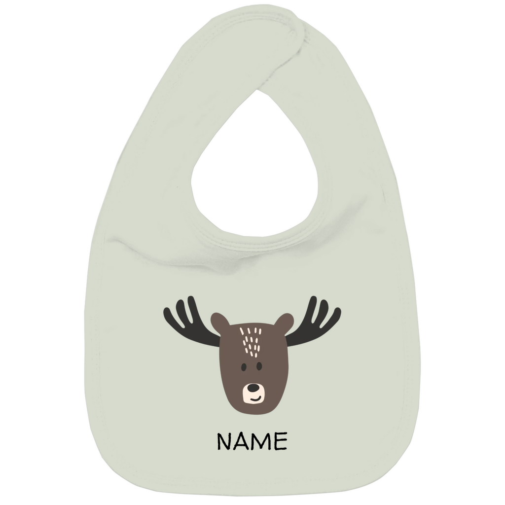 Baby Lätzchen "Little Moose" in Sage: Minimalistisches Elch-Tiermotiv im skandinavischen Design, personalisierbar mit Namen