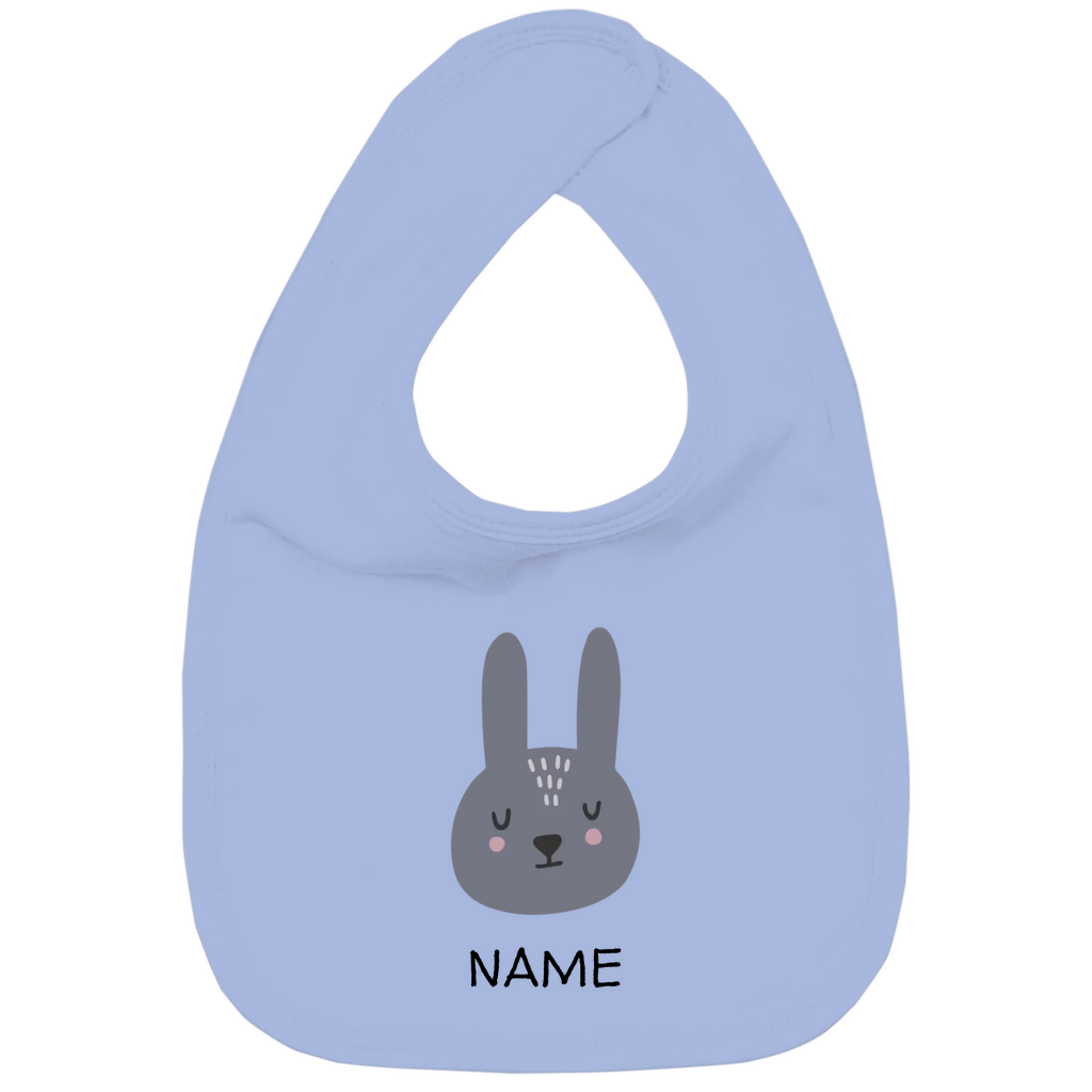 Baby Lätzchen "Sweet Bunny" in Blau: Minimalistisches Hasen-Tiermotiv im skandinavischen Design, personalisierbar mit Wunschname