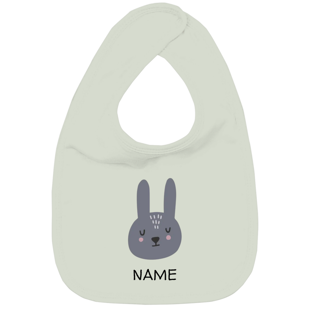 Baby Lätzchen "Sweet Bunny" in Sage: Minimalistisches Hasen-Tiermotiv im skandinavischen Design, personalisierbar mit Wunschname