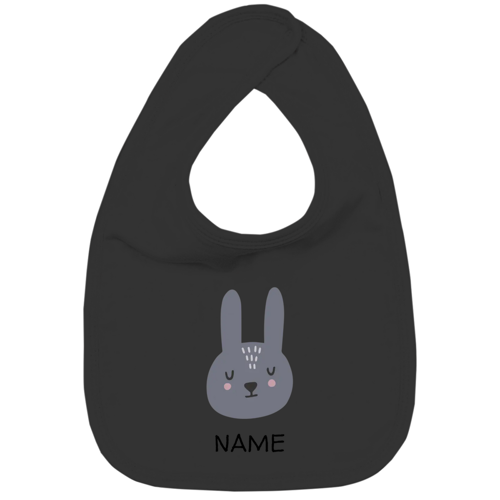 Baby Lätzchen "Sweet Bunny" in Schwarz: Minimalistisches Hasen-Tiermotiv im skandinavischen Design, personalisierbar mit Wunschname