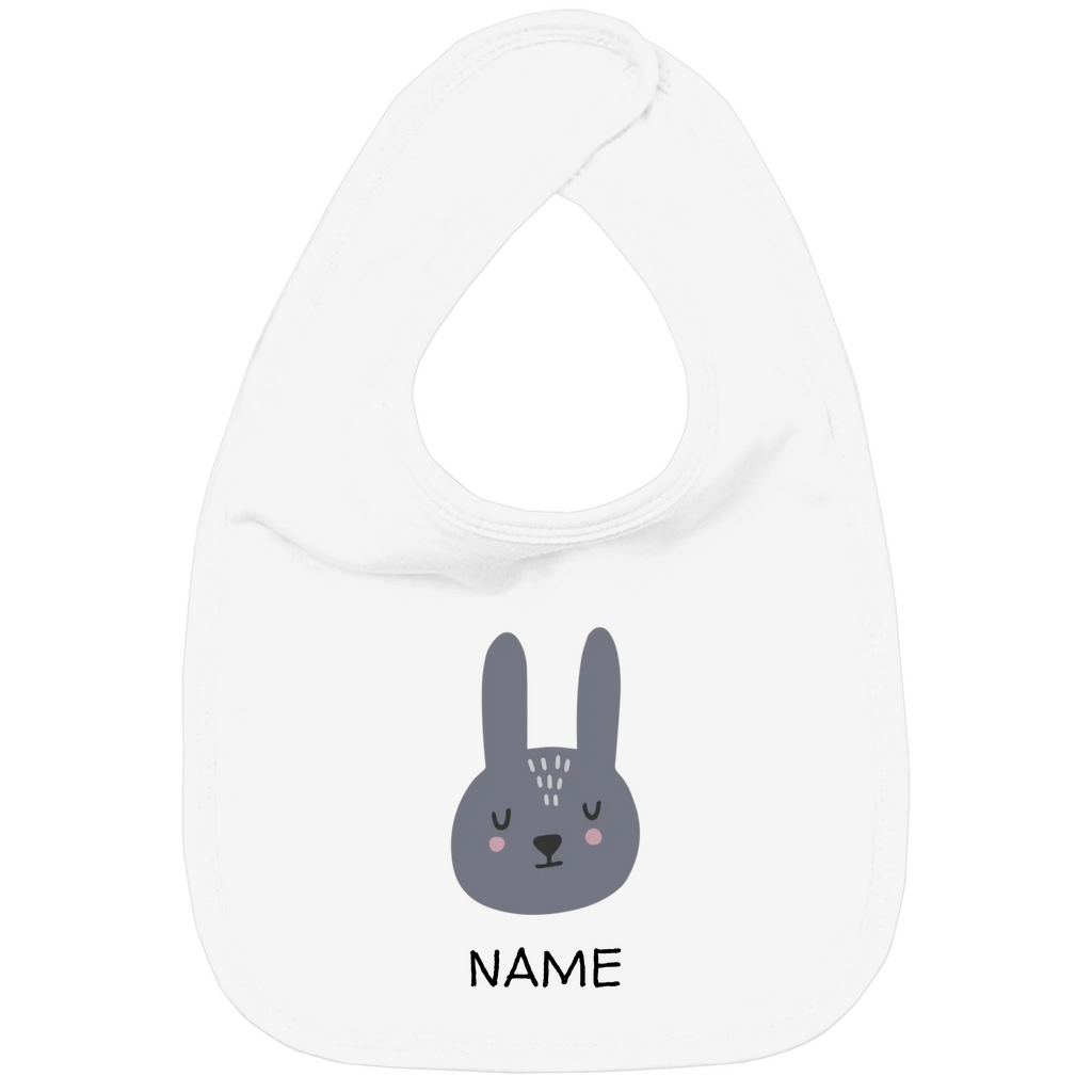 Baby Lätzchen "Sweet Bunny" in Weiss: Minimalistisches Hasen-Tiermotiv im skandinavischen Design, personalisierbar mit Wunschname
