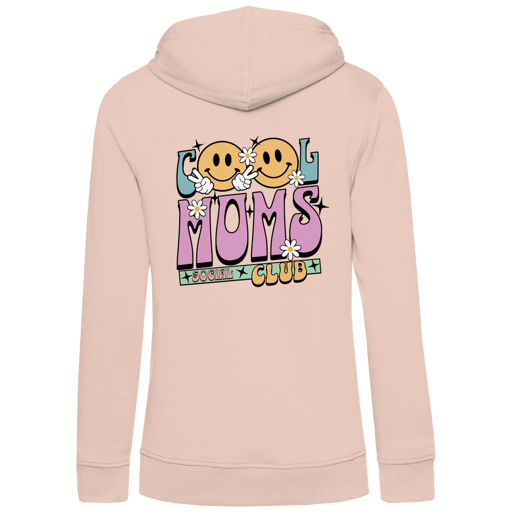 Damen Hoodie „Cool Moms Social Club“ mit Rückenprint aus Bio-Baumwolle in Rosa – Ausdrucksstarkes Design mit Retro-Schriftzug für stolze Mamas