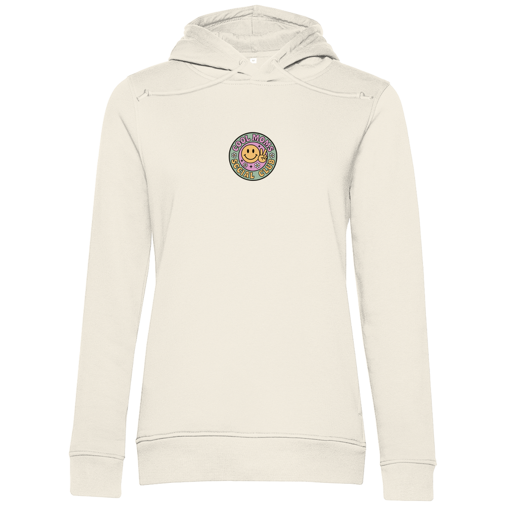 Damen Hoodie „Cool Moms Social Club“ mit Frontprint aus Bio-Baumwolle in Beige – Angesagtes Retro-Design für modebewusste Mamas