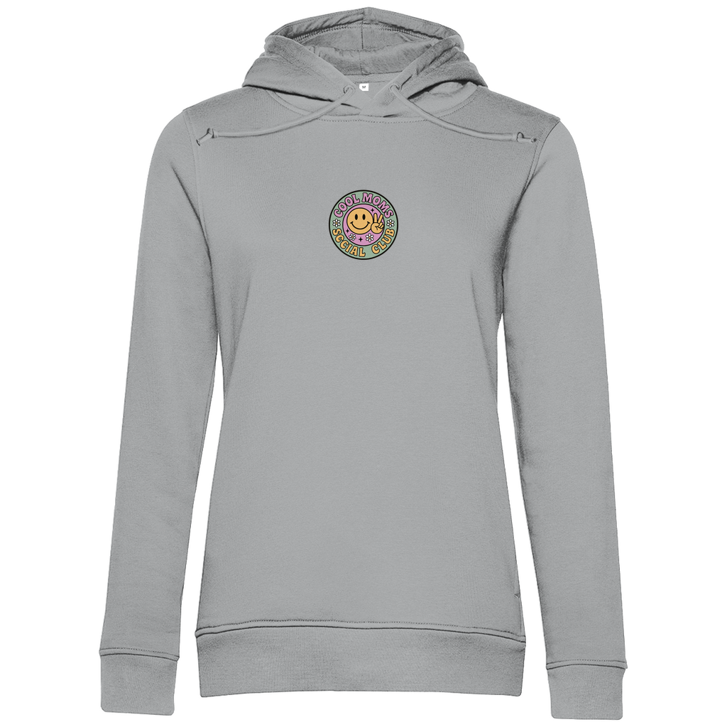 Damen Hoodie „Cool Moms Social Club“ mit Frontprint aus Bio-Baumwolle in Grau – Angesagtes Retro-Design für modebewusste Mamas