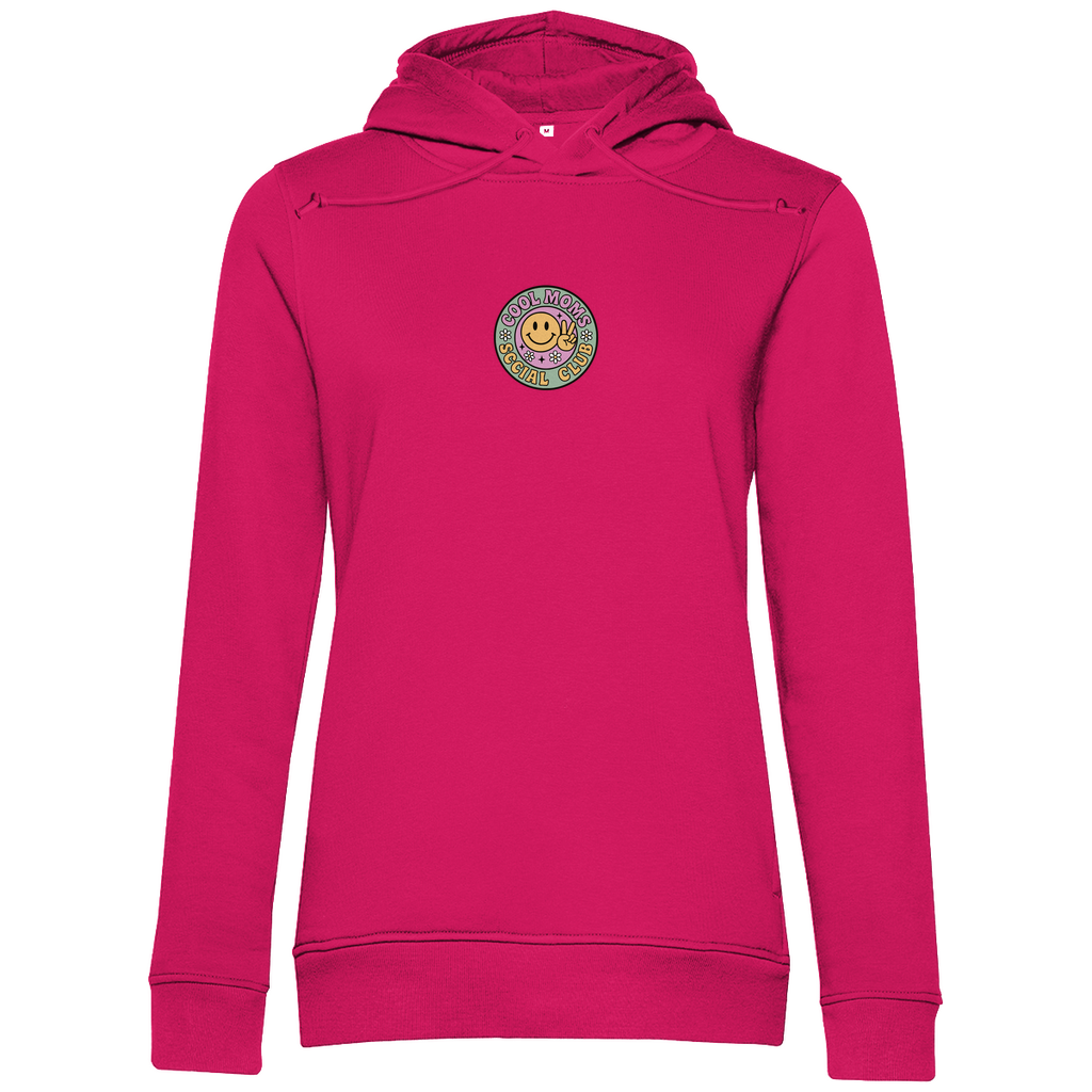 Damen Hoodie „Cool Moms Social Club“ mit Frontprint aus Bio-Baumwolle in Pink – Angesagtes Retro-Design für modebewusste Mamas