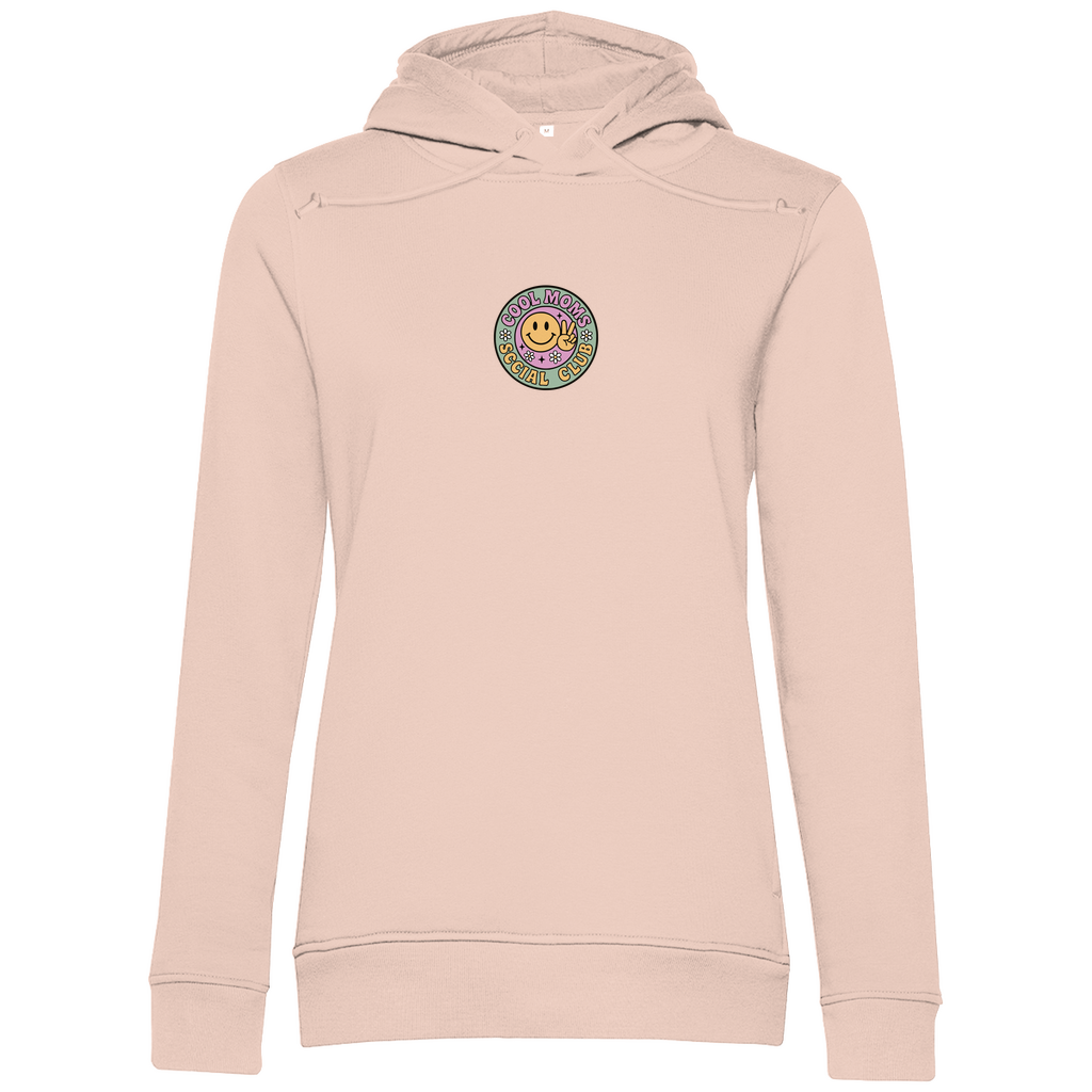 Damen Hoodie „Cool Moms Social Club“ mit Frontprint aus Bio-Baumwolle in Rosa – Angesagtes Retro-Design für modebewusste Mamas