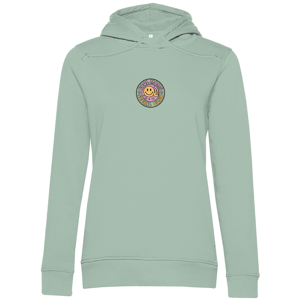 Damen Hoodie „Cool Moms Social Club“ mit Frontprint aus Bio-Baumwolle in Sage – Angesagtes Retro-Design für modebewusste Mamas